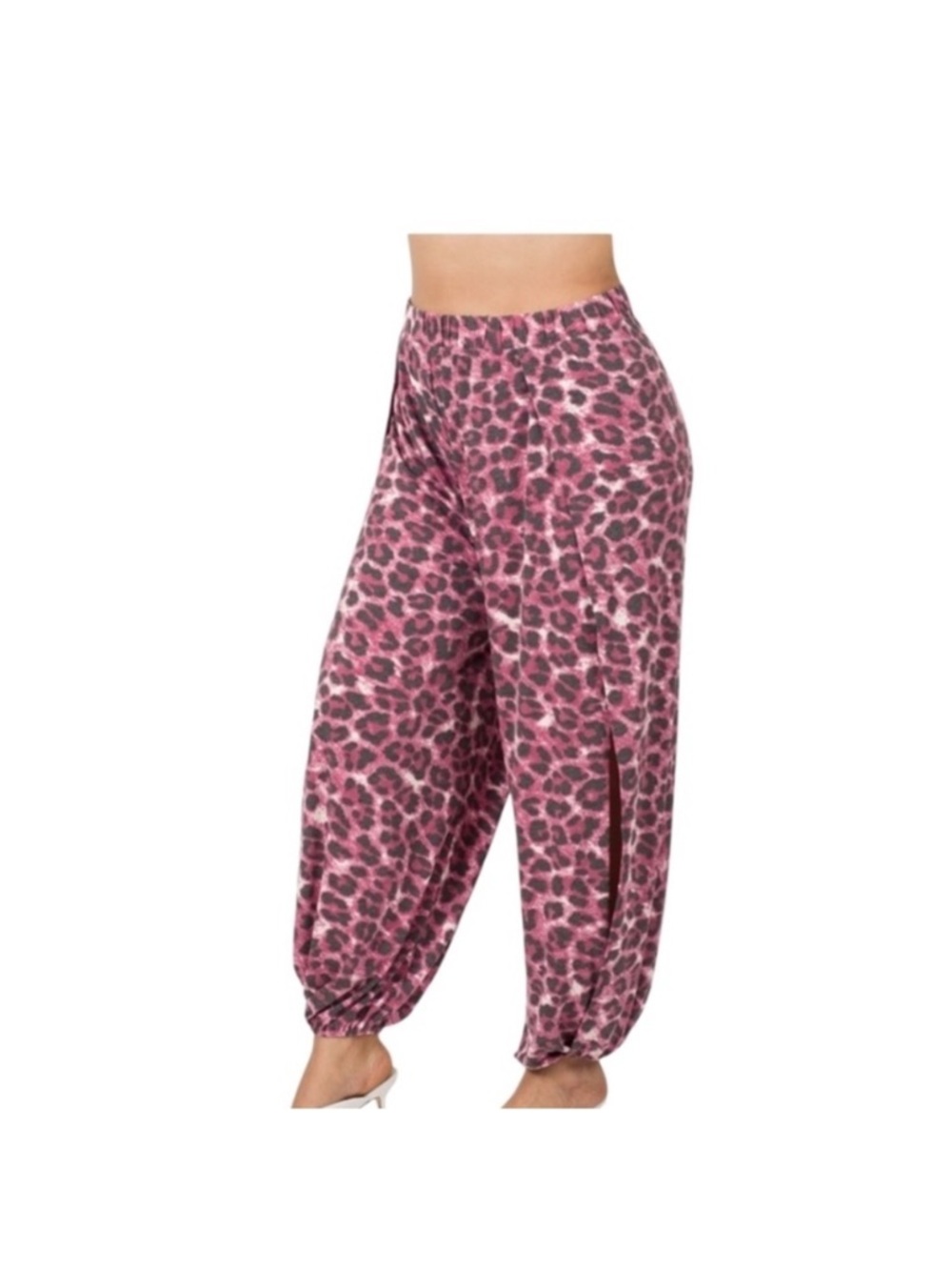 Zenana Outfitters Pink Leopard Print Track Joggers